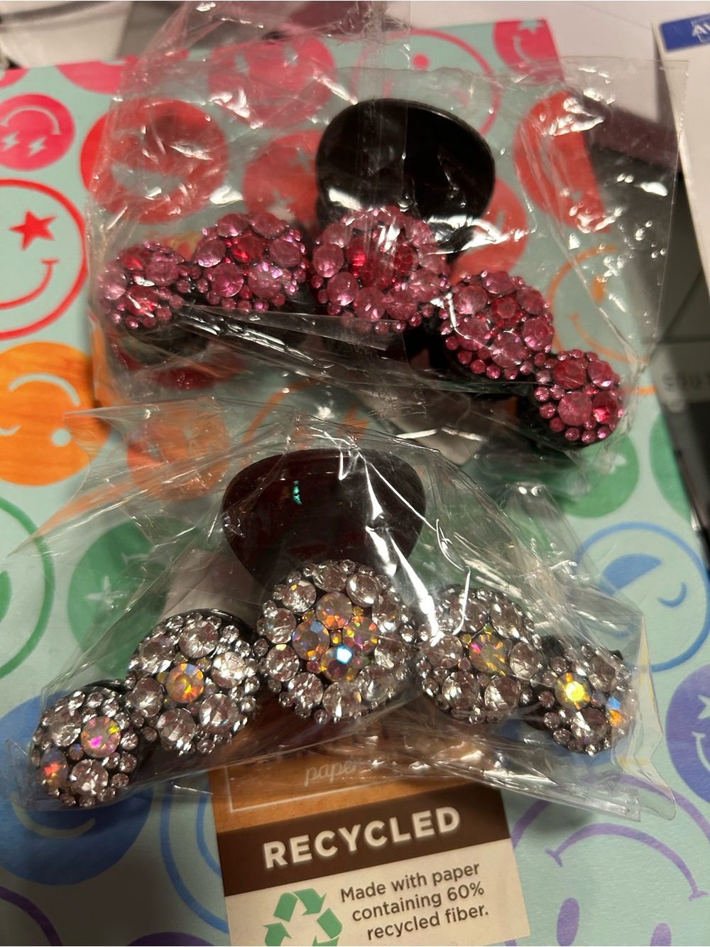 Source Unknown Pink and Clear Rhinestone Cluster Hair Clips
